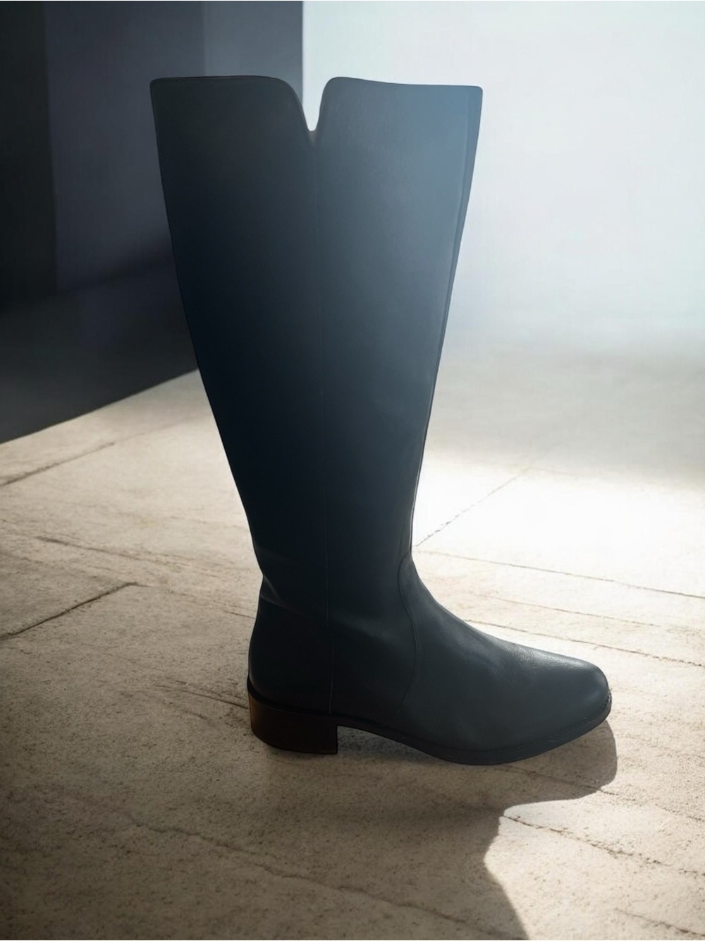 Women's Black Knee-High Leather Boots - Classic Riding Style-Lands End